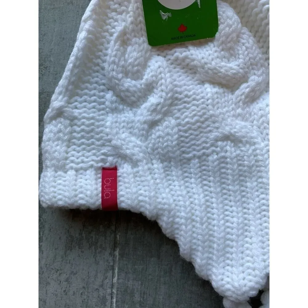 BULA Kids Mika Peruvian White Knit Fleece Lined Hat Pom Pom Beanie NEW Kapmik